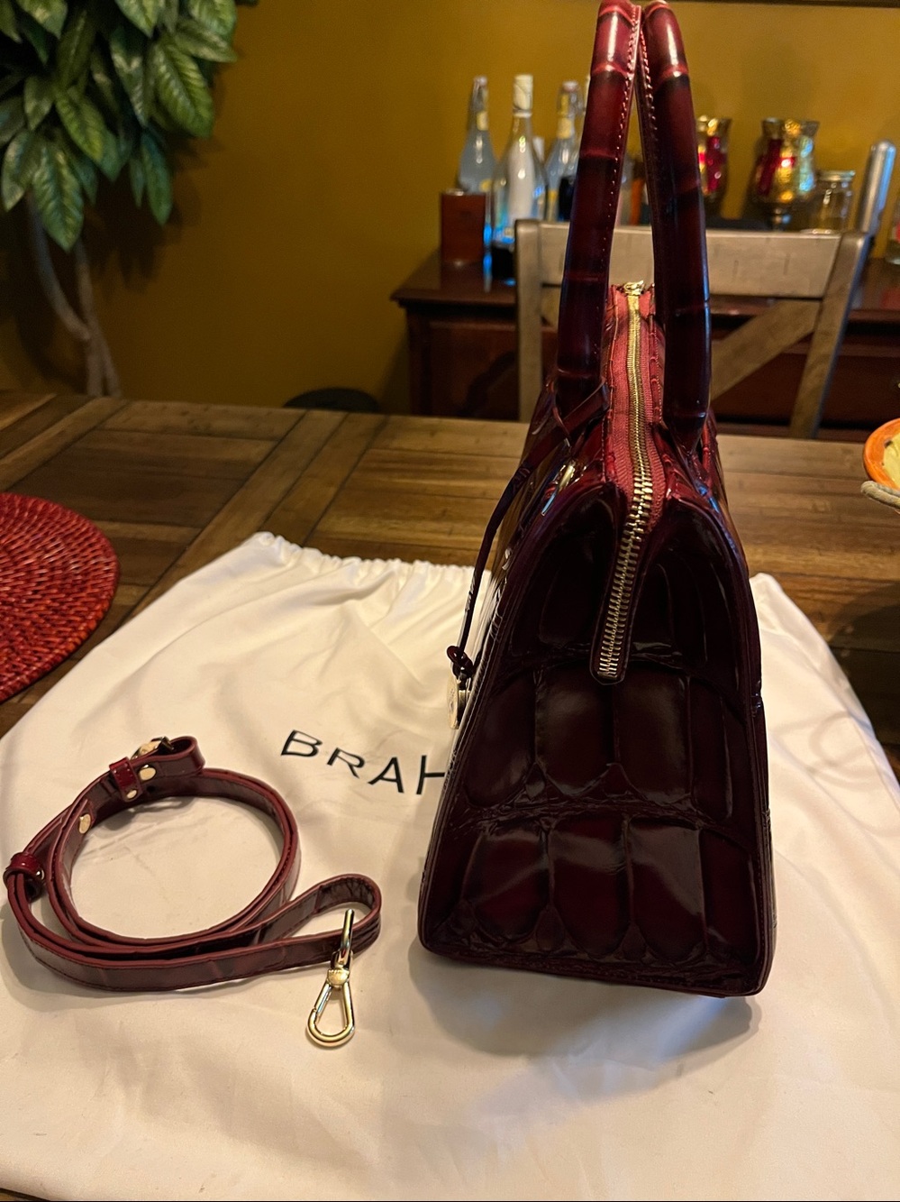 Brahmin Deep Burgundy Croc-Embossed Leather Satchel - Picture 5 of 11